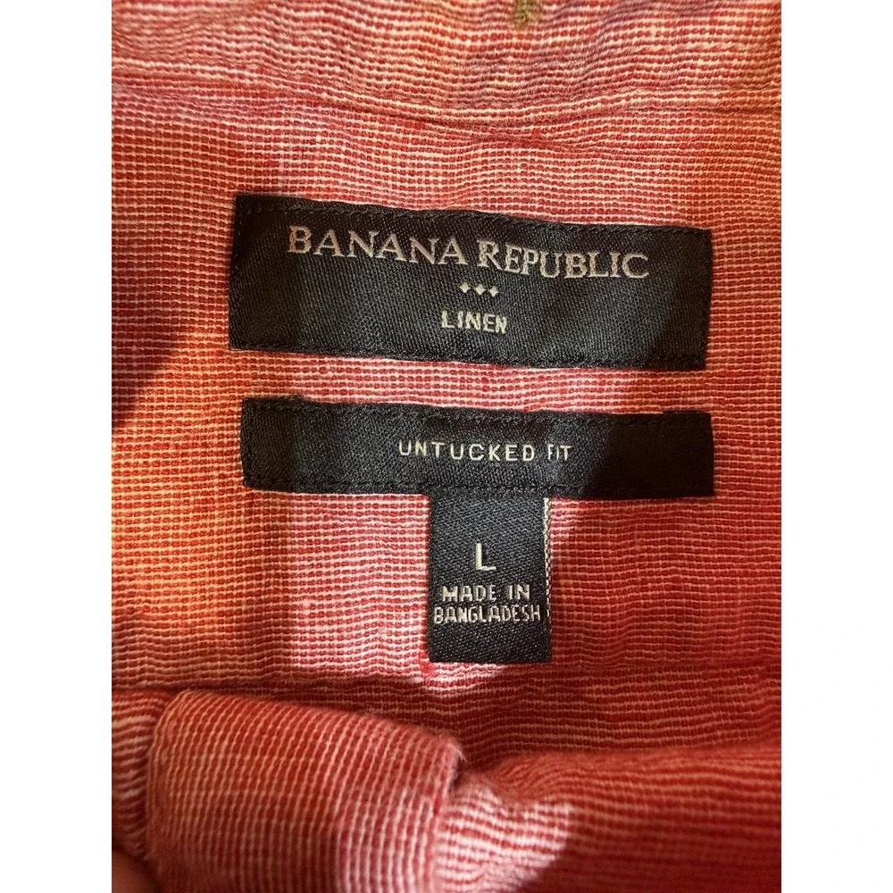 Banana Republic Untucked Linen Cotton Shirt Men's L Red Heather Button Front